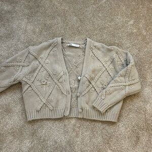 Zara Tan Knit Cropped Cardigan